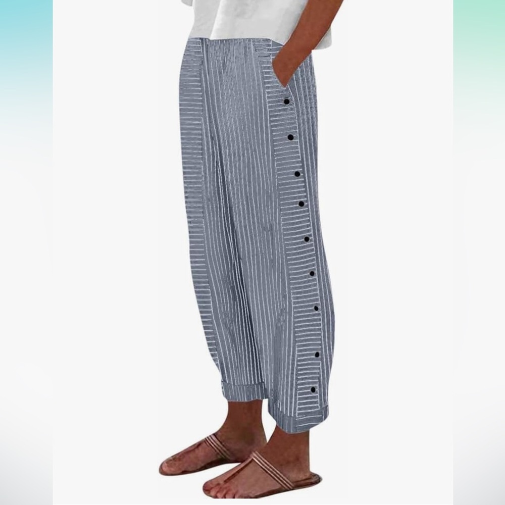 Women’s Linen Light Navy‎ Stripe Casual Pants